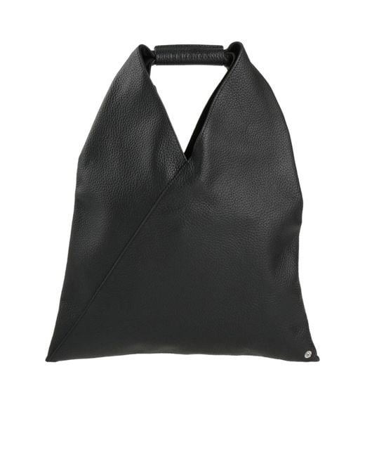 MM6 by Maison Margiela Black Large Solid-Color Litchi-Pattern Tote Bag