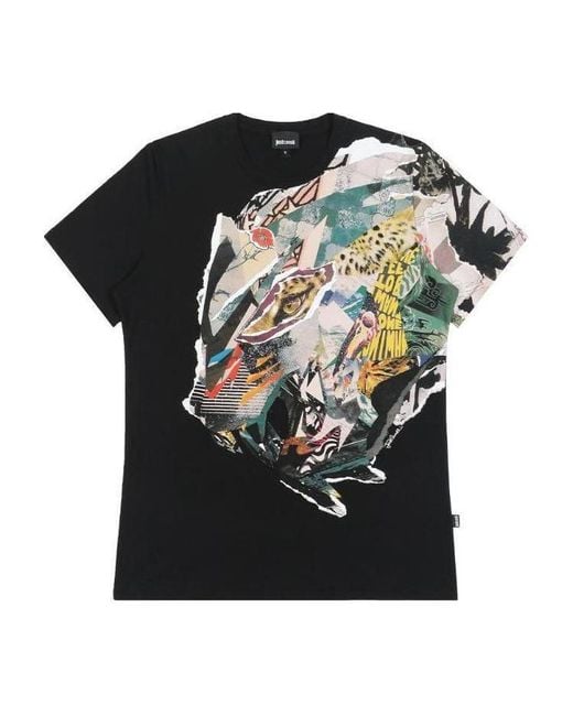 Just Cavalli Black Oversized Printed T-Shirt for men