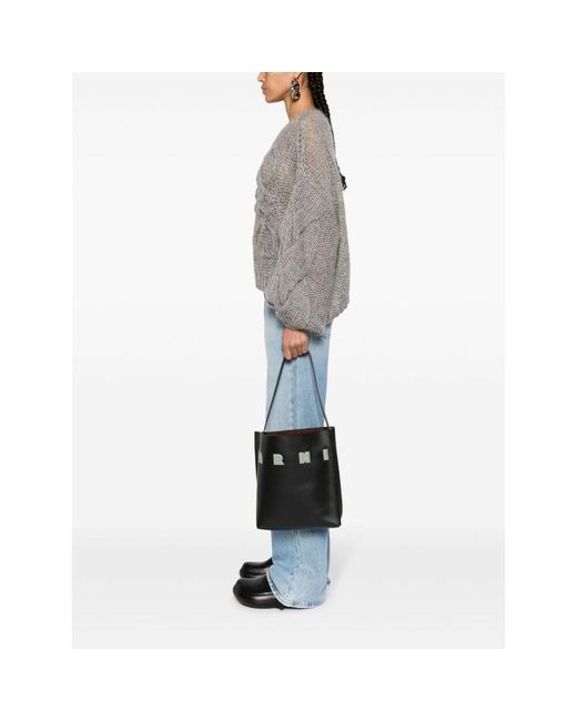 Marni Black Museo Logo Patch Small Hobo Bag