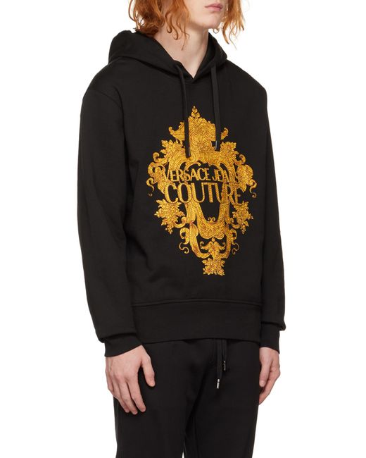Versace Jeans Black Couture Logo-Printed Drawstring Hoodie for men