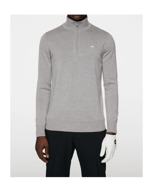 J.Lindeberg Gray Long Sleeve Logo Knit Sweater for men