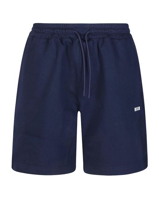 MSGM Blue Logo Printed Drawstring Shorts for men
