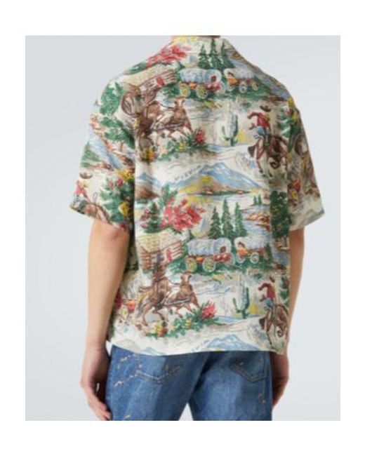Visvim Green Crosby Printed Silk-Blend Bowling Shirt for men