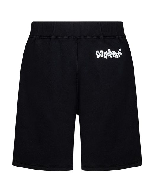 DSquared² Black Logo-Print Cotton Shorts for men