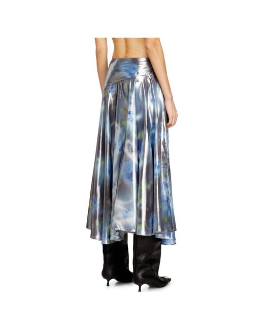DIESEL Blue Asymmetric-Panel Rose-Motif Skirt