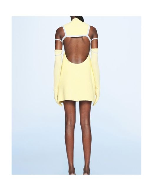 Jacquemus Yellow Bare-Shouldered Mini Dress