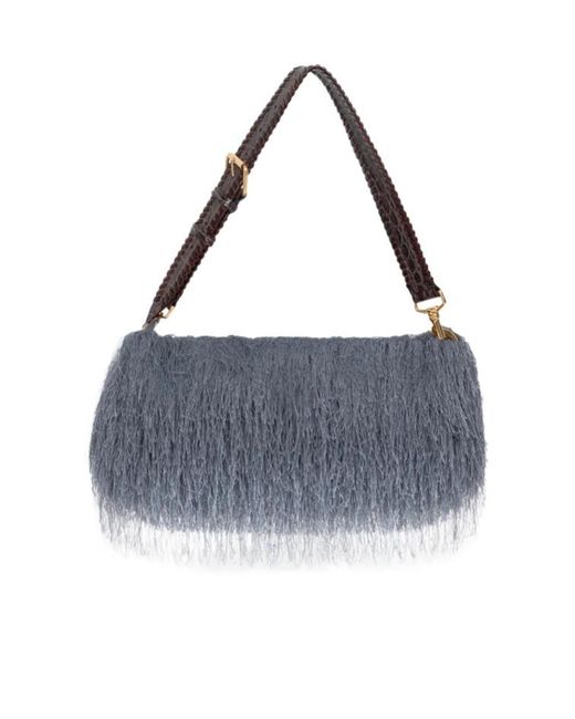 Dries Van Noten Blue Fringed Shoulder Bag