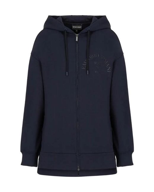 Emporio Armani Blue Logo-Print Zip-Up Hoodie