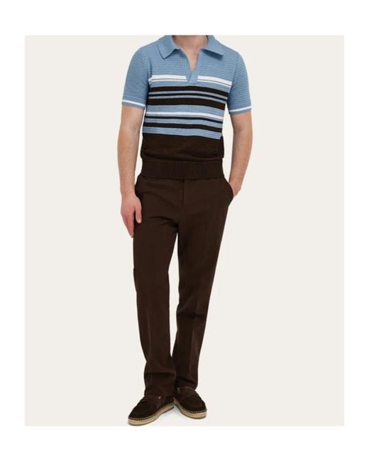 Ferragamo Blue Ferragamo Striped Knitted Polo Shirt for men