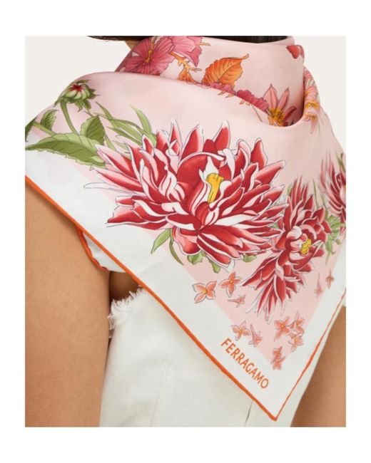 Ferragamo Pink Spring Print Silk Scarf
