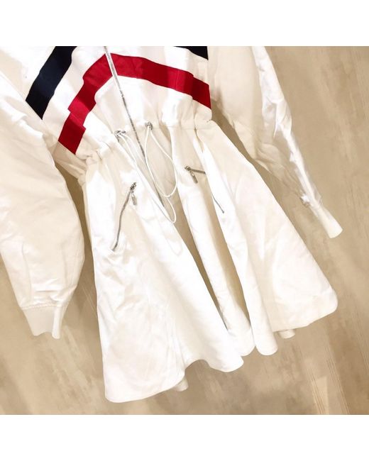 Moncler White Striped Flared Casual Jacket
