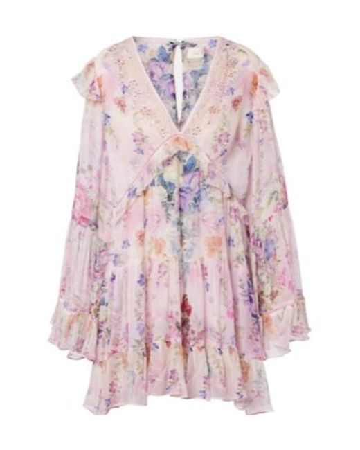 Camilla Pink Embellished Floral Silk Chiffon Minidress