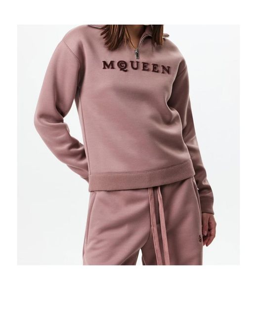 McQueen Pink Logo Half-Zip Sweater