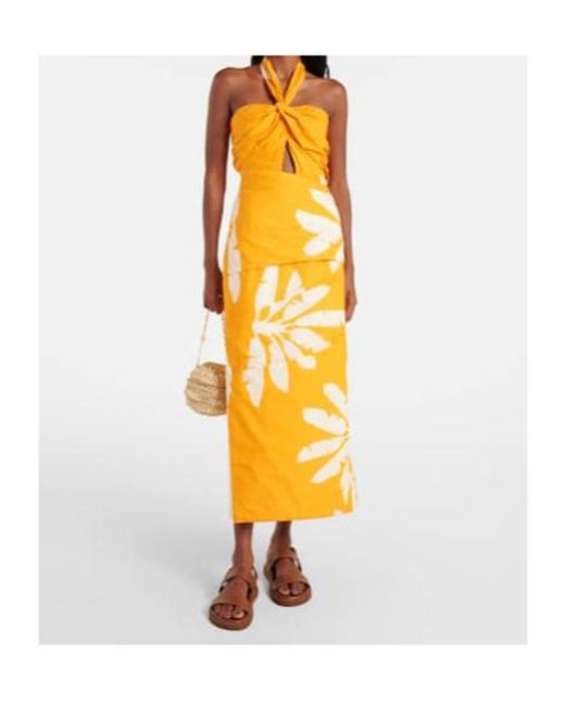 Johanna Ortiz Metallic Printed Twisted Cutout Midi Dress