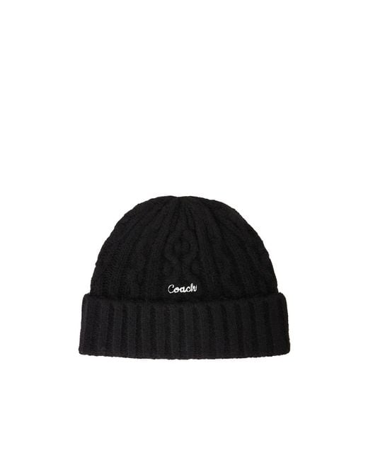 COACH Black Turn-Up Knit Hat for men
