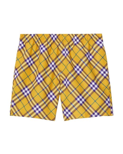 Burberry Yellow Check-Printed Knee-Length Swim Shorts for men