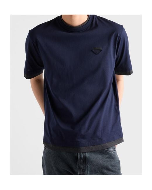 Prada Blue Short Sleeved Crewneck T-Shirt for men