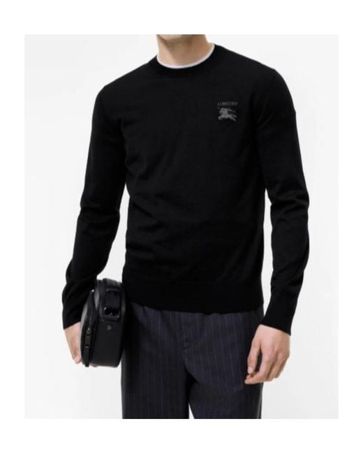 Burberry Black Ekd Intarsia-Knit Crewneck Jumper for men