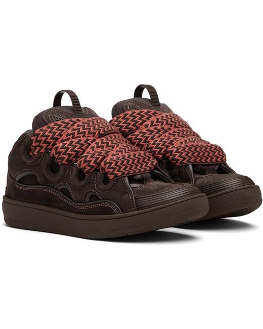 Lanvin Brown Curb Leather Sneakers for men