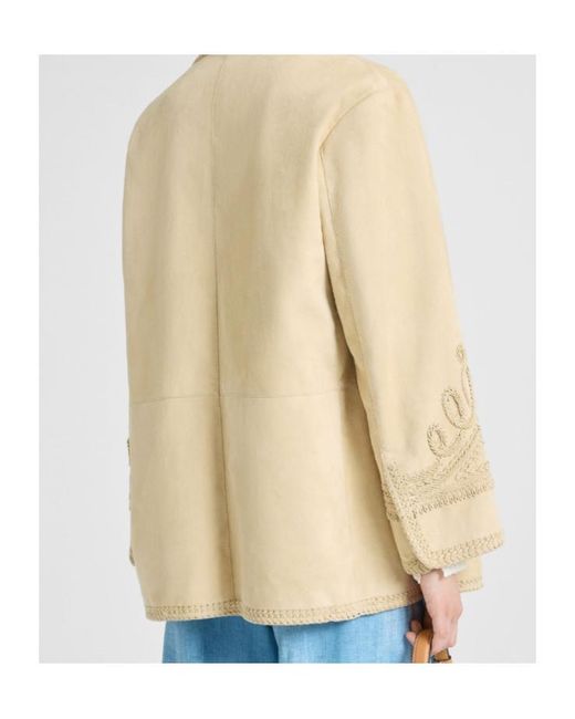 Ermanno Scervino Natural Embroidery Suede Jacket