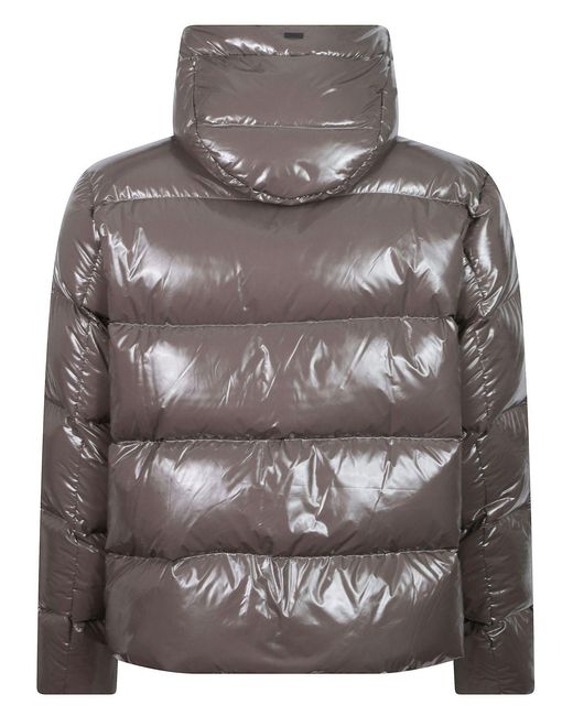 Herno Gray Quilted Hooded Down Jacket for men