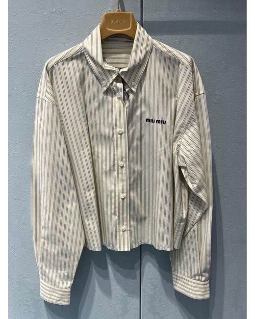 Miu Miu White Logo-Embroidered Buttoned Striped Shirt