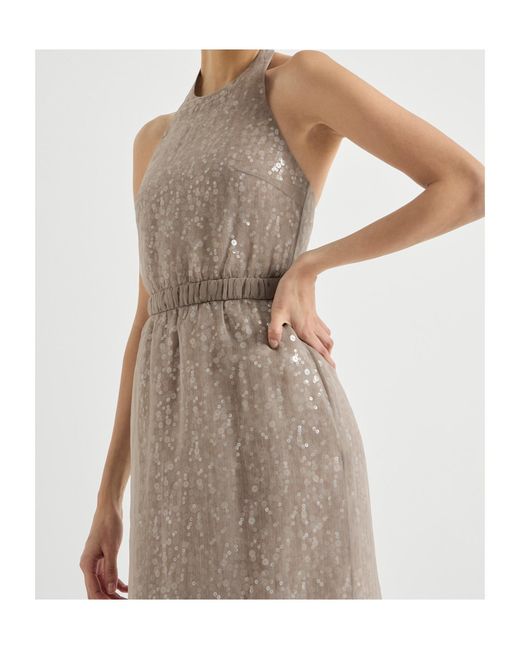 Brunello Cucinelli Natural Halterneck Embelished Maxi Dress
