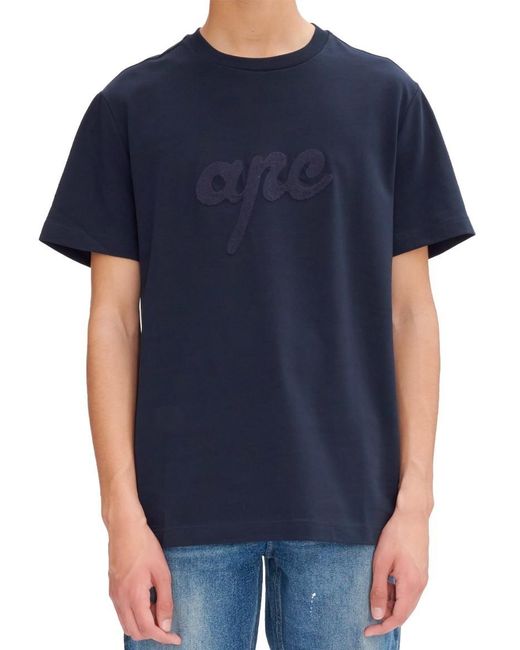 A.P.C. Blue Lenny Logo Embroidered T-Shirt for men