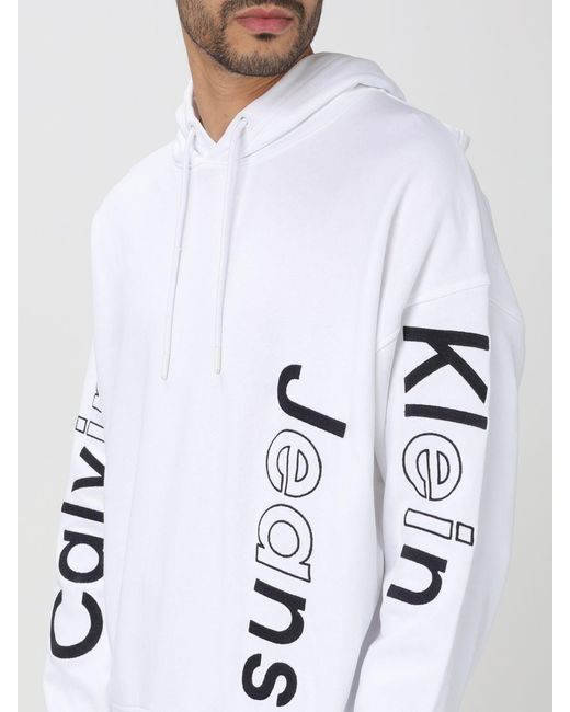 Calvin Klein White Logo-Embroidered Cotton Hoodie for men