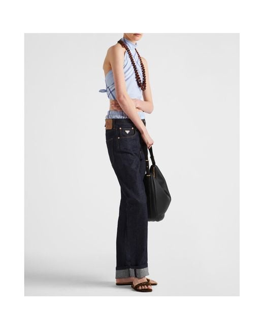 Prada Blue Printed Cotton Halter Top