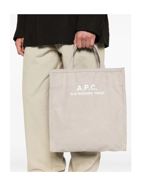 A.P.C. White Logo-Print Tote Bag for men