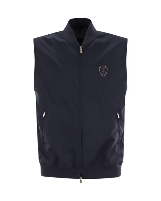 Brunello Cucinelli Blue Logo Detailed Zipped Gilet for men