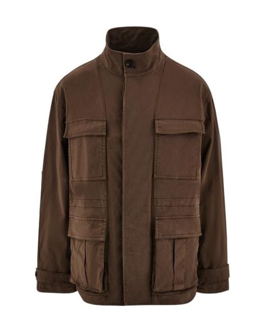Ferragamo Brown Ferragamo High Neck Concealed Fastened Jacket for men