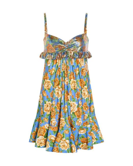 Rabanne Multicolor Floral-Print Chainmail And Jersey Mini Dress
