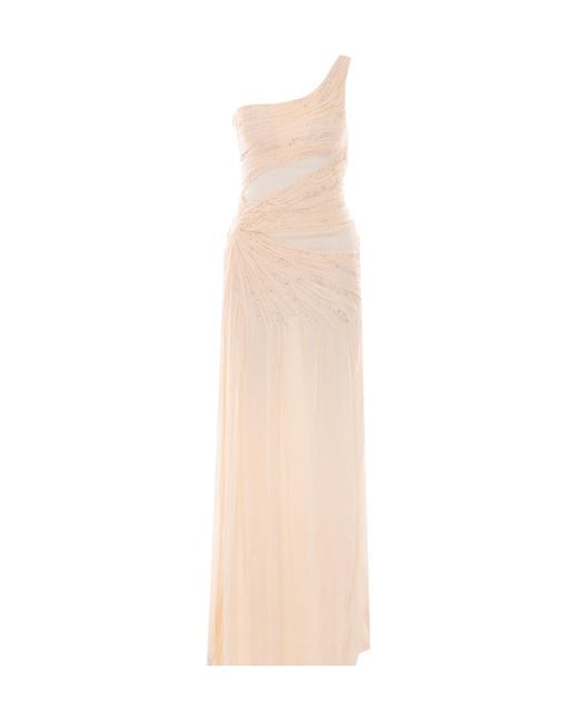 Elisabetta Franchi White Draped One-Shoulder Dress