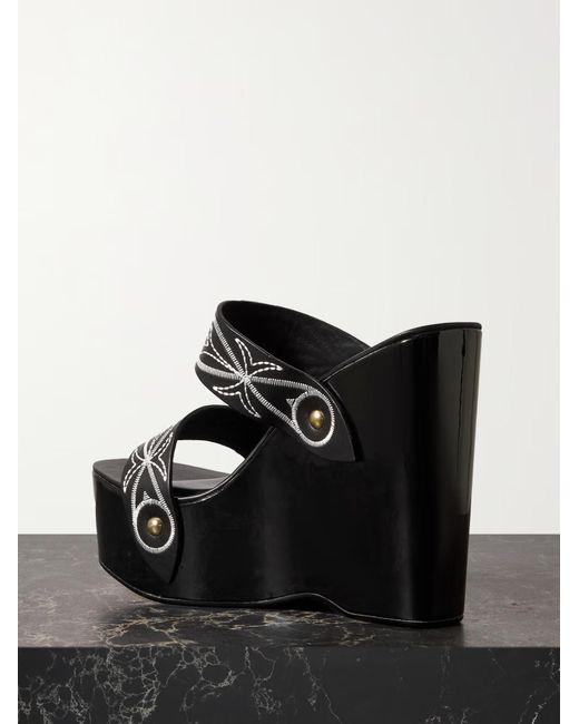 Emilio Pucci Black 150Mm Goccia-Embroidered Wedge Sandals