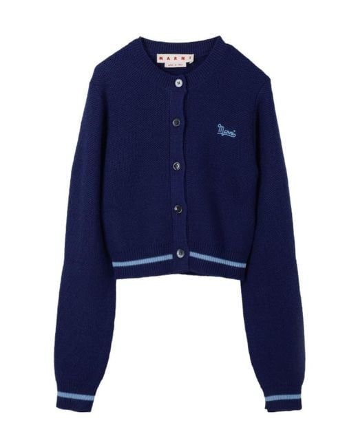 Marni Blue Embroidered Virgin Wool Cardigan
