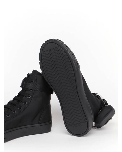 Prada Black Wheel Re-Nylon High-Top Sneakers for men
