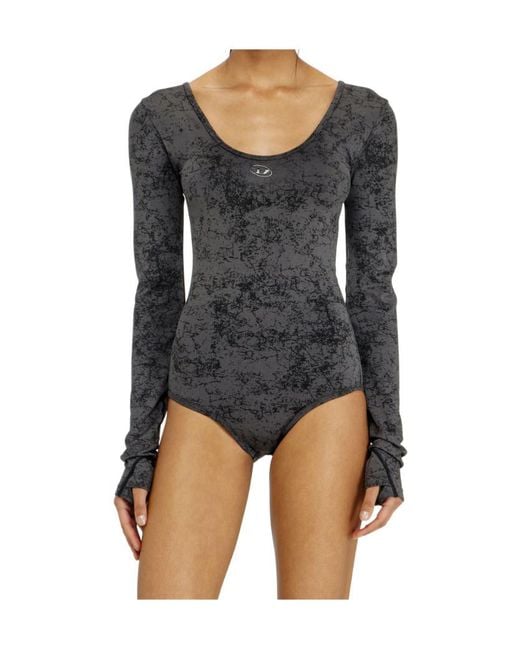 DIESEL Blue Open-Back Utilitarian Print Bodysuit