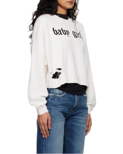 R13 White Baby Girl Distressed Sweatshirt