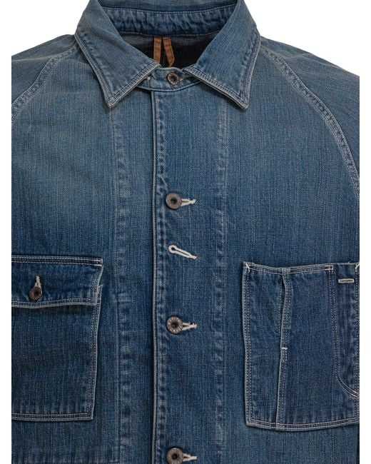 Kapital Blue Embroidered Patch-Pocket Denim Jacket for men