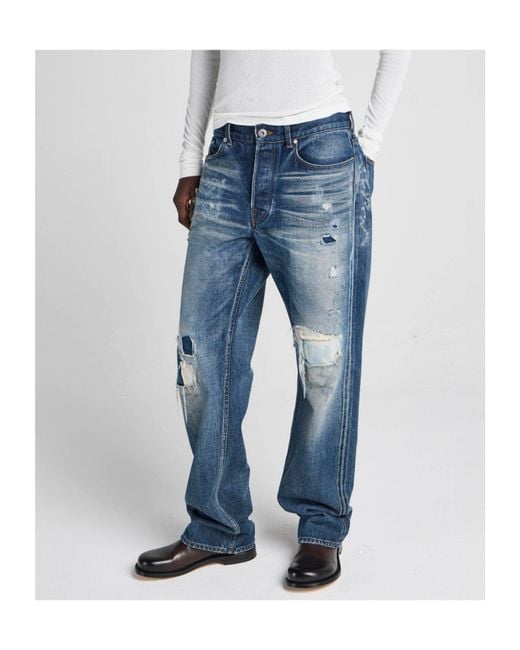 J.W. Anderson Blue Distressed-Effect Patchwork Jeans