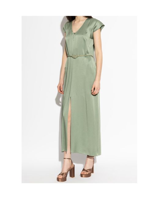Forte_forte Green V-Neck Belted Dress