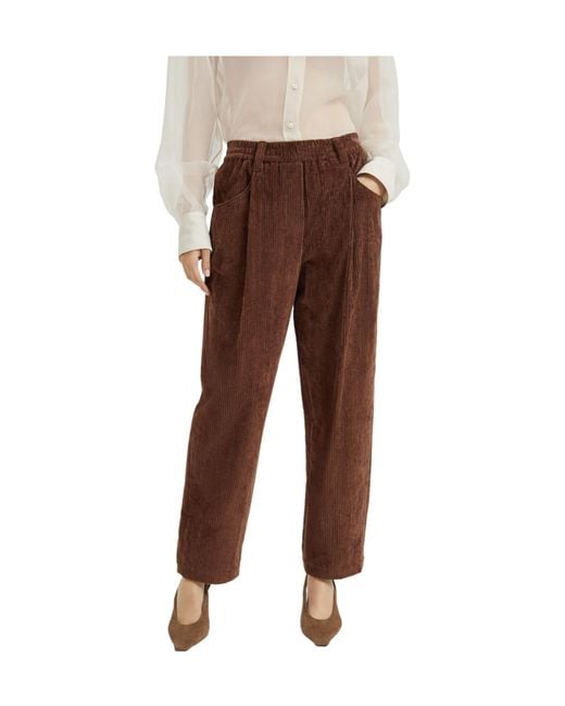 Brunello Cucinelli Brown Elasticated Waistband Straight-Leg Trousers