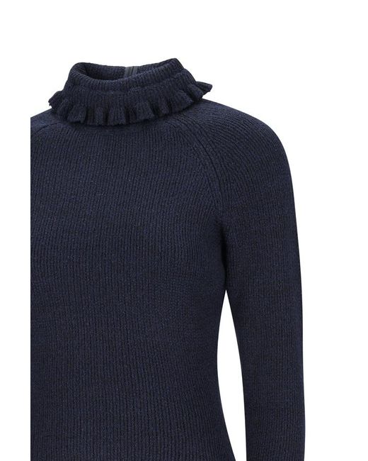 Alaïa Blue Ruffled Long-Sleeve Top