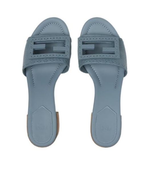 Fendi Blue Logo Wide-Strap Heeled Sandals