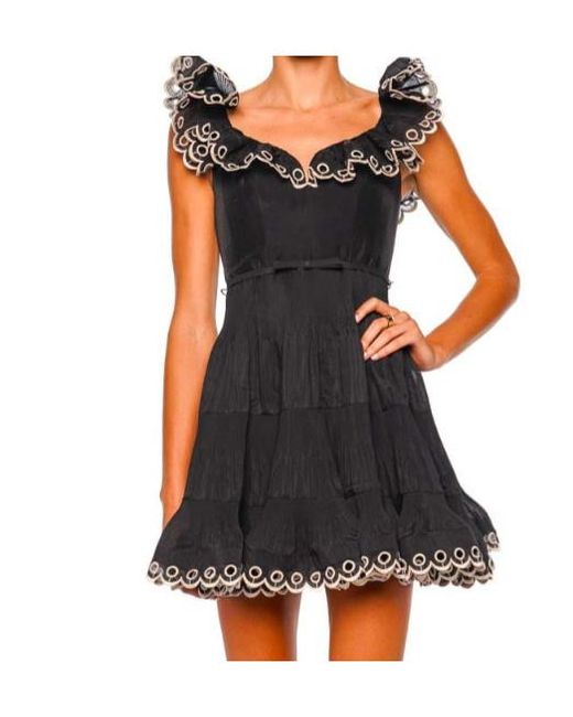 Zimmermann Black Ruffled Trim Tiered Dress