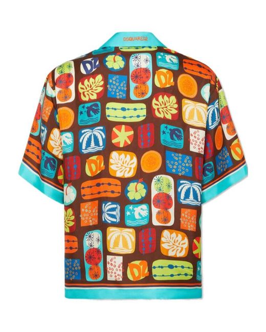 DSquared² Blue Summer Lovers Drop Shoulder Bowling Shirt for men