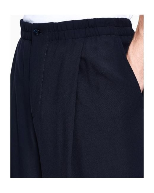 Giorgio Armani Blue Elastic-Waist Pleated Pants for men