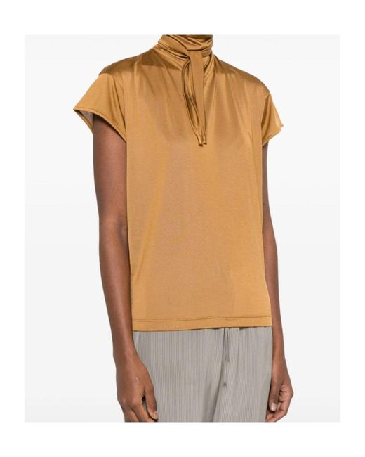 Lemaire Brown Scarf-Detailed Short-Sleeved Top